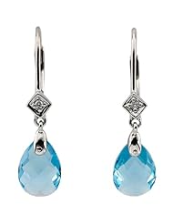 14K White Gold Briolette Blue Topaz and Diamond Earrings -- LIFETIME WARRANTY