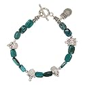 Turquoise Beaded Bracelet with Sterling Silver Wildlife Beads and Owl Charm, 7 1/4" Length, #7569
