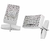 Sterling Silver rectangle Simulated Diamond CZ contemporary Cuff Links Cufflink