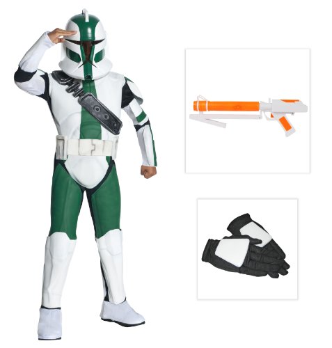 Star Wars The Clone Wars Clone Trooper Commander Gree Child Costume including Gloves and Blaster - Small