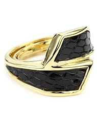 KARA by Kara Ross "Classic" 14k Gold Plating and Black Lizard Skin Adjustable Ring