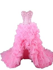 A-line Organza High-Low-Hem Lace Beaded Prom Dress 