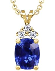 14K Yellow Gold Cushion Cut Blue Sapphire And Round Diamond Pendant