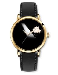 SPRAWL Aanalog Fashion Series Gold Ladies Watches of Genuine Black Leather Strap,Unique Wrist Watch for Women Girls Designed with White flower on the piano