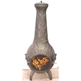 XG Power Butterfly Pattern 54-inch Cast Iron Outdoor Chiminea with Black Finish