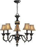 Lite Source C7308 Muir 5-Lite Chandelier, Antique Gold with Fabric Shade