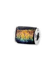 Rainbow Dichroic Glass, Barrel Charm for 3mm Charm Bracelets
