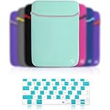 Case Star &reg; neoprene laptop notebook sleeve case Macbook Air Pro Retina 13-Inch/13.3-Inch + checkered silicone keyboard cover (turquoise blue /white)