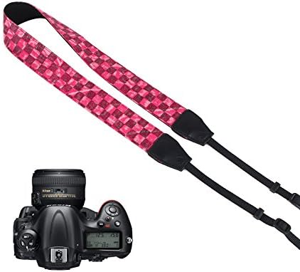 Pleter Fushia Check Pattern Cotton Canvas Fabric Neck Shoulder Strap Camera Strap for DSLR, SLR, and Digital Camera, for Nikon, Canon, Samsung ETC 0729