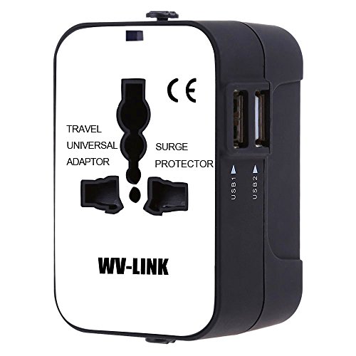 WV-LINK Universal All in One Worldwide Travel Power Plug Wall AC Adapter Charger with Dual USB Charging Ports for USA EU UK AUS