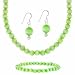 Sterling Silver 6mm Simulated Light Green Cats Eye Stone Bead Beaded Dangle Hook Earrings Stretch Bracelet Necklace 15-19 Jewelry Set