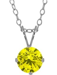 1.35 Ct Round Canary Diamond 925 Sterling Silver Pendant With Chain