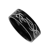 Stainless Steel Black Maori Design 8 mm Wide Polished Finish Band Ring Size 7, 8, 9, 10, 11, 12, 13, 14, 15