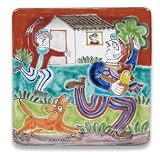 Handmade De Simone Square Platter with Man and Farm From Italy
