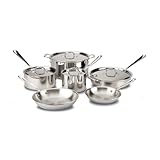 All-Clad 401488R Stainless Steel Tri-Ply Bonded Dishwasher Safe 10-Piece Cookware Set, Silver