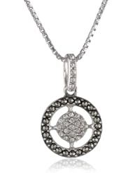 Judith Jack "Angelic" Sterling Silver, Marcasite and Crystal Circle Pendant Necklace, 18"