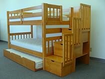 Hot Sale Bedz King Twin Over Twin Stairway Bunk Bed with Twin Trundle, Honey