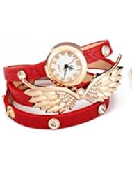 Red Fashion Wing Crystal Rhinestone Women Bracelet Leather Quartz Watch DDStore