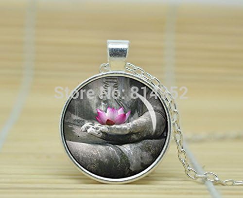VintaStore Art Glass Necklace Yoga Glow Pink Lotus Necklace Yoga Buddha Lotus Statue Spiritual Jewelry A3458