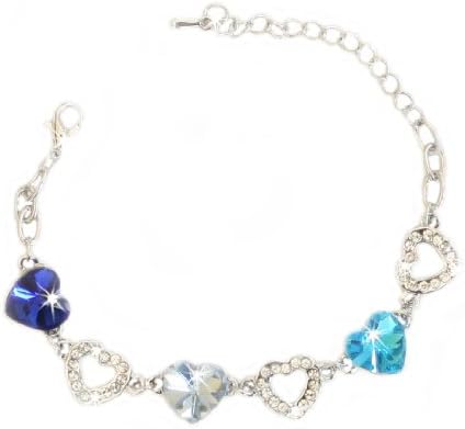 Blue Heart Gems Silver Bracelet Swarovski Element Austria Crystal FREE Organza Pouch Bag by Small Goby