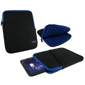 rooCASE Super Bubble Neoprene Sleeve Case Cover for Motorola XOOM Android Tablet (Black / Dark Blue)