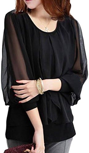 Yaslnn Womens Fashion Long Sleeve Slim Chiffon Blouse XXXXL Black