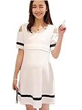 【TPGROWIN】 マタニティ ウェア ワンピース ドレス 肩出し 授乳口付き 出産 外出着 妊婦服 産前 産後 授乳服 着痩せ 上品 通勤 (M, ホワイト)