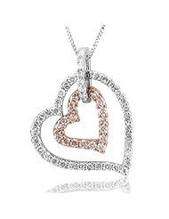 14k White and Rose Gold Two Hearts Diamond Pendant Necklace (HI, I1-I2, 0.25 carat)