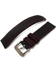 20mm MiLTAT Matte Black Kevlar Watch Strap in Red Stitches