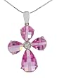 Sterling Silver Pink CZ Rounded Cross Pendant with Chain