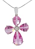 Sterling Silver Pink CZ Rounded Cross Pendant with Chain