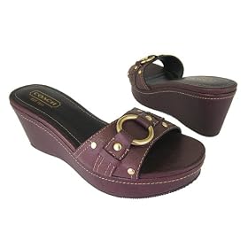 Coach Janeesa Chestnut Grainy Calf Leather Wedge Sandals