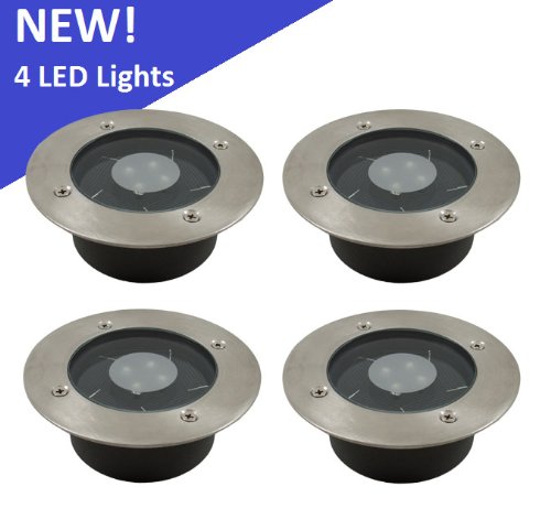 (4 Pack) Solar 4 White LED Round Recessed Deck Dock Patio Light
