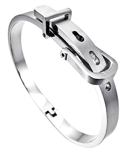 Hpolw Men's Belt Buckle Locking Silver Tone Stainless Steel Bangle Bracelet