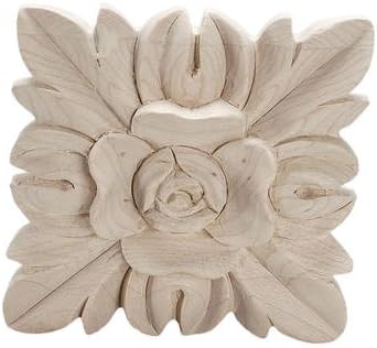 3-3/4 in. x 3-3/4 in. x 7/8 in. Unfinished Hand Carved North American Solid Hard Maple Wood Onlay Floral Wood Applique