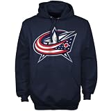 NHL Old Time Hockey Columbus Blue Jackets Navy Blue Big Primary Logo Pullover Hoodie Sweatshirt (Large)