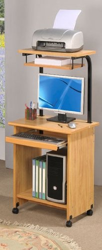 Natural Finish Computer Desk with Wheels