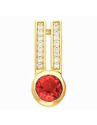 10K Yellow Gold Round Cut Chatham Created Ruby and Diamond Pendant -- LIFETIME WARRANTY