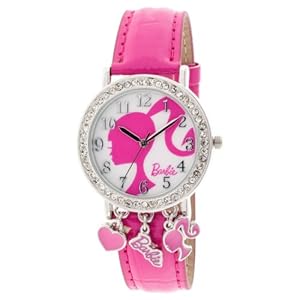 Barbie Girls BARAQ088 Analog Watch with Crystal Accents Cute Charms and Dark Pink Strap