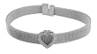 Sterling Silver Mesh Band Bracelet with Sliding CZ Rimmed Heart