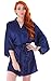 Simplicity Women's Silk Satin Short Bridal Kimono Robe Sleepwear Bathrobe, Dark Blue