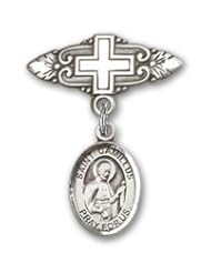 Sterling Silver Baby Badge with St. Camillus of Lellis Charm and Badge Pin with Cross