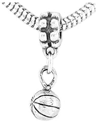 Sterling Silver Basketball Dangle Bead Charm