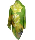 silkNOW Light Green Hand Painted 100% Silk Chiffon Georgette Scarf with Beautiful Multi Colored Floral Pattern
