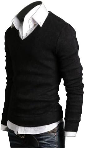 Keral New Men Sweater Jumper Tops Cardigan Premium Stylish Slim Fit V-neck Sweater Black M