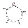 Garnet Cubic Zirconia LOVE Letters and Journey Heart Platinum Overlay Sterling Silver Charm Bracelet 7.5"