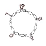 Garnet Cubic Zirconia LOVE Letters and Journey Heart Platinum Overlay Sterling Silver Charm Bracelet 7.5"