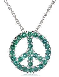 Sterling Silver Created-Emerald Peace-Sign Pendant Necklace , 18"