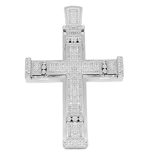 14K White Gold Mens Diamond Cross Pendant 10.14 Ctw