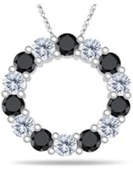 2.42 Cts Black & White Diamond Circle Charm Pendant in 14K White Gold